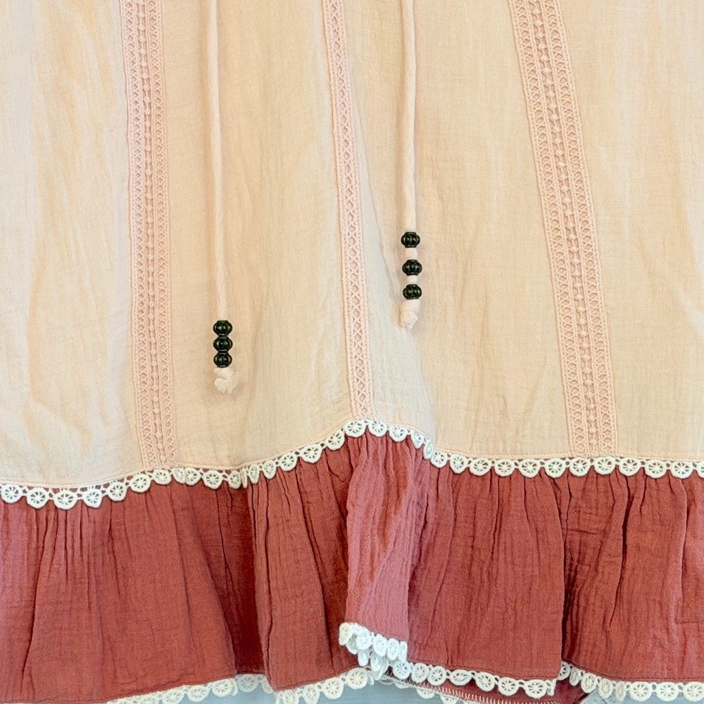 Matilda Jane Pink Boho Peasant Top Lace Trim Tiered Hem L - Picture 2 of 6